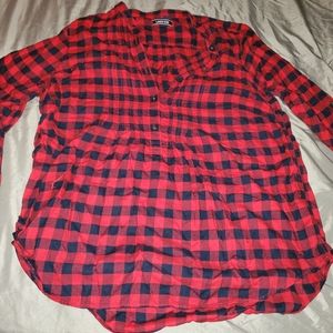 Lands' End Women's Red and Black Plaid Flannel Top size 16